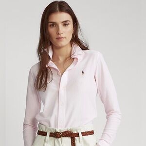 Ralph Lauren knit Oxford cotton Light Pink Striped Shirt classic button